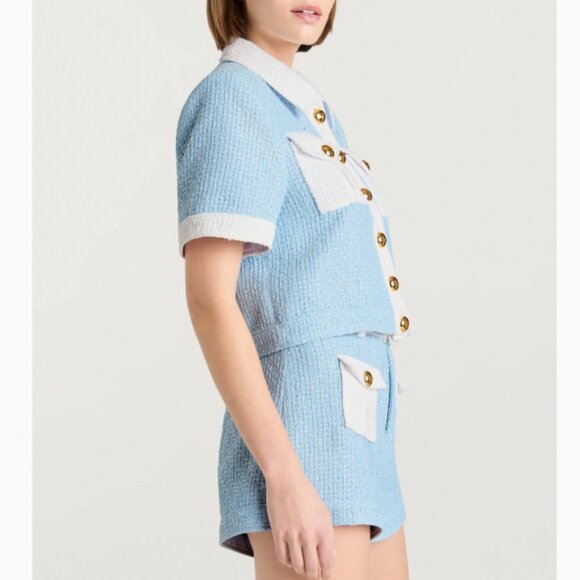 NWT Cinq a Sept 5a7 Nissy Jacket & Short Set of 2  Sky Blue/White Cocktail Party - Picture 5 of 10